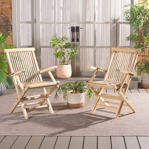 Safavieh Marcus Solid Teak Folding Arm Chair - Elegant, Weather-resistant Outdoor Seating For Your Patio Natural Teak Wood Pat6601a-set2