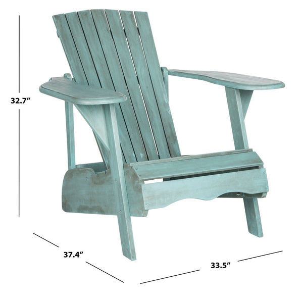 Safavieh MOPANI Chair - Modern Adirondack Design in Sustainable Acacia Wood for Stylish Outdoor Relaxation Beach House Blu PAT6700F