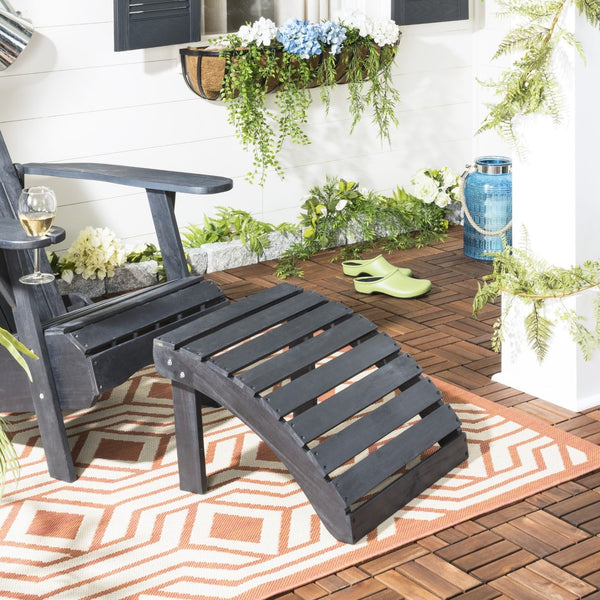 Safavieh MOPANI Ottoman - Stylish Adirondack Slatted Design for Outdoor Comfort and Timeless Curb Appeal Dark Slate Gray PAT6701K