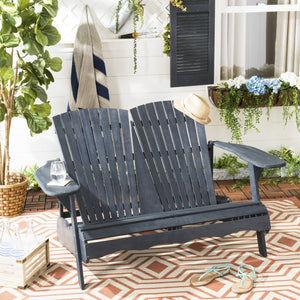 Safavieh HANTOM Adirondack-Style Loveseat - Timeless Outdoor Comfort for Patios, Gardens, and Porches Dark Slate Gray PAT6702K