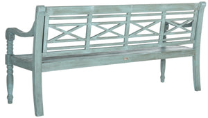 Safavieh KAROO Bench – Timeless Cottage Charm in Sustainable Acacia Wood for Your Outdoor Spaces and Gardens Beach House Blu PAT6704C