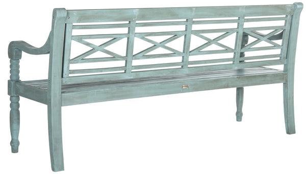 Safavieh KAROO Bench – Timeless Cottage Charm in Sustainable Acacia Wood for Your Outdoor Spaces and Gardens Beach House Blu PAT6704C
