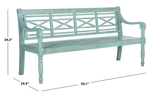 Safavieh KAROO Bench – Timeless Cottage Charm in Sustainable Acacia Wood for Your Outdoor Spaces and Gardens Beach House Blu PAT6704C