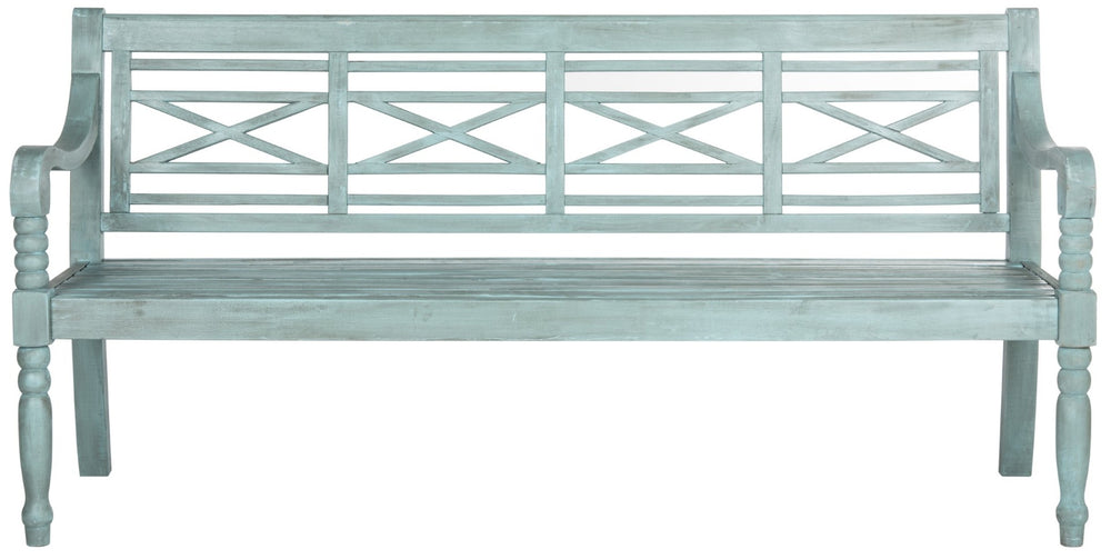 Safavieh KAROO Bench – Timeless Cottage Charm in Sustainable Acacia Wood for Your Outdoor Spaces and Gardens Beach House Blu PAT6704C