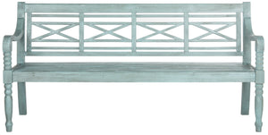 Safavieh KAROO Bench – Timeless Cottage Charm in Sustainable Acacia Wood for Your Outdoor Spaces and Gardens Beach House Blu PAT6704C