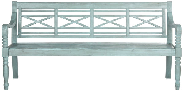Safavieh KAROO Bench – Timeless Cottage Charm in Sustainable Acacia Wood for Your Outdoor Spaces and Gardens Beach House Blu PAT6704C