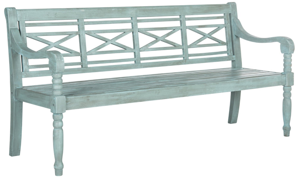 Safavieh KAROO Bench – Timeless Cottage Charm in Sustainable Acacia Wood for Your Outdoor Spaces and Gardens Beach House Blu PAT6704C