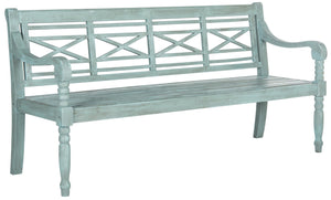 Safavieh KAROO Bench – Timeless Cottage Charm in Sustainable Acacia Wood for Your Outdoor Spaces and Gardens Beach House Blu PAT6704C