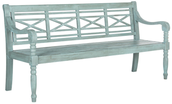 Safavieh KAROO Bench – Timeless Cottage Charm in Sustainable Acacia Wood for Your Outdoor Spaces and Gardens Beach House Blu PAT6704C