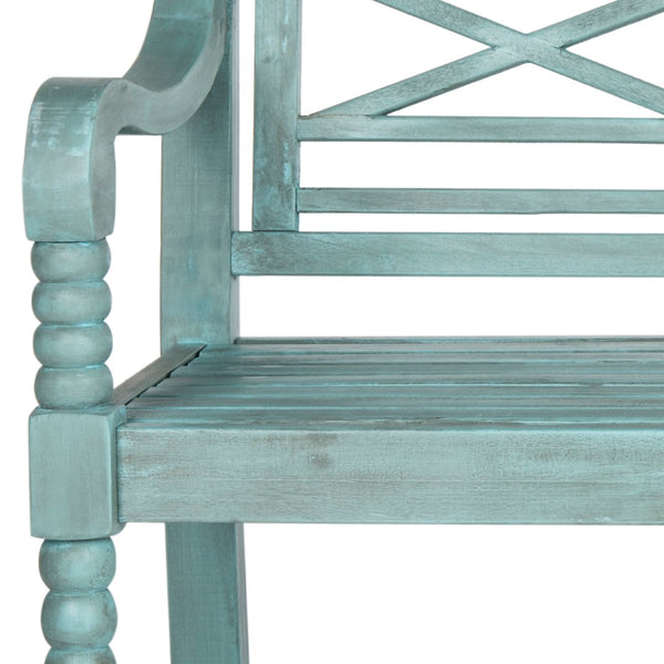Safavieh KAROO Bench – Timeless Cottage Charm in Sustainable Acacia Wood for Your Outdoor Spaces and Gardens Beach House Blu PAT6704C