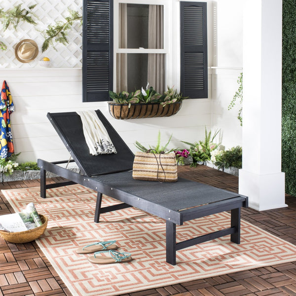 Safavieh MANTECA Lounge Chair – Stylish Outdoor Recliner with Adjustable Back for Ultimate Comfort & Durability Dark Slate Gray / Black PAT6708K