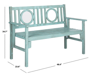 Safavieh PIEDMONT Folding Bench – Durable Acacia Wood Garden Seating with Classic Charm for Outdoor Spaces Beach House Blu PAT6714B