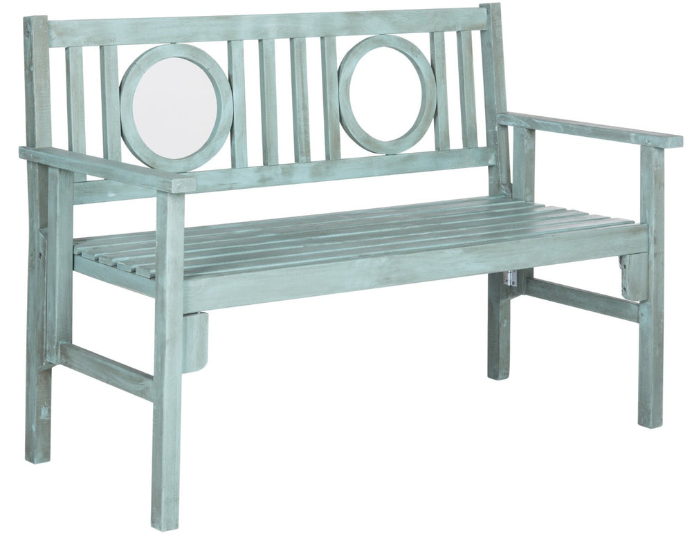 Safavieh PIEDMONT Folding Bench – Durable Acacia Wood Garden Seating with Classic Charm for Outdoor Spaces Beach House Blu PAT6714B