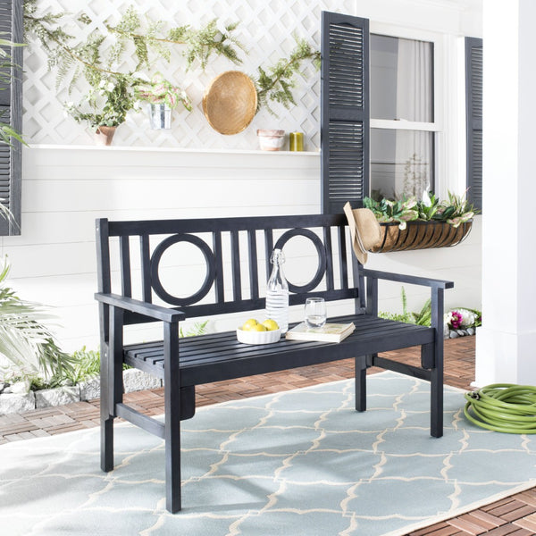 Safavieh PIEDMONT Folding Bench – Durable Acacia Wood Garden Seating with Classic Charm for Outdoor Spaces Dark Slate Gray PAT6714K