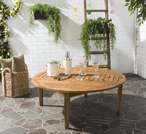 Safavieh DANVILLE Natural Round Cocktail Table - Eco-Friendly Acacia Wood for Stylish Outdoor Entertaining PAT6715A