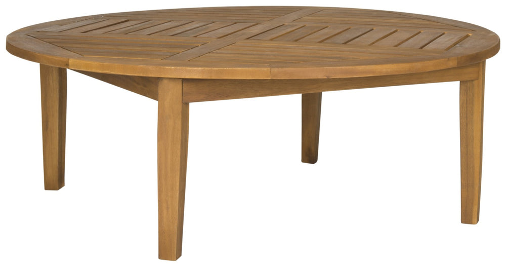 Safavieh DANVILLE Natural Round Cocktail Table - Eco-Friendly Acacia Wood for Stylish Outdoor Entertaining PAT6715A