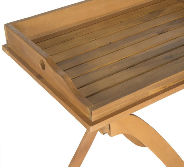 Safavieh COVINA Tray Table - Elegant Outdoor Furniture for Alfresco Entertaining, Compact & Portable Design Natural PAT6716A