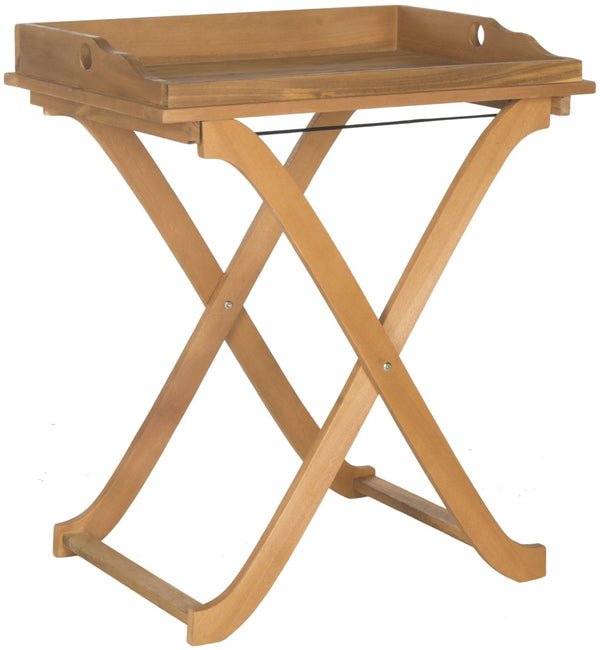 Safavieh COVINA Tray Table - Elegant Outdoor Furniture for Alfresco Entertaining, Compact & Portable Design Natural PAT6716A