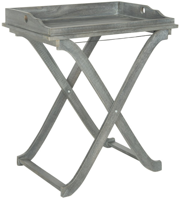 Safavieh COVINA Tray Table - Elegant Outdoor Furniture for Alfresco Entertaining, Compact & Portable Design Ash Grey PAT6716B