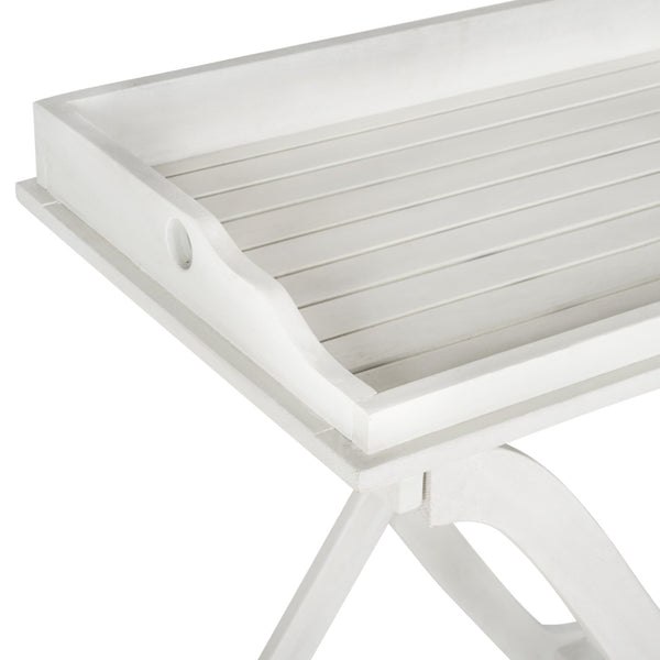 Safavieh COVINA Tray Table - Elegant Outdoor Furniture for Alfresco Entertaining, Compact & Portable Design Antique White PAT6716C