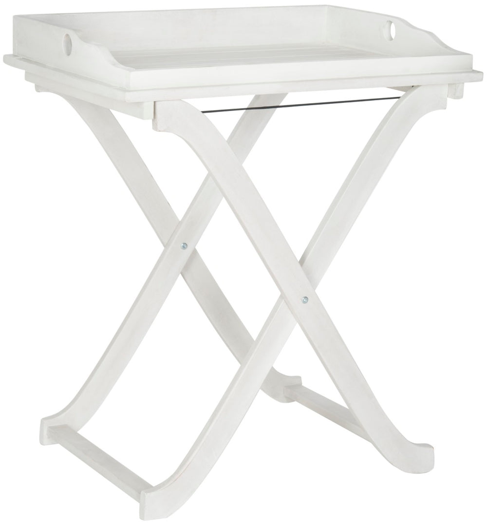 Safavieh COVINA Tray Table - Elegant Outdoor Furniture for Alfresco Entertaining, Compact & Portable Design Antique White PAT6716C