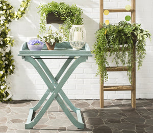 Safavieh COVINA Tray Table - Elegant Outdoor Furniture for Alfresco Entertaining, Compact & Portable Design Beach House Blu PAT6716D