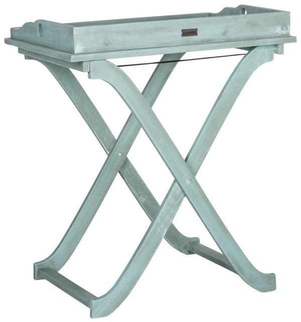 Safavieh COVINA Tray Table - Elegant Outdoor Furniture for Alfresco Entertaining, Compact & Portable Design Beach House Blu PAT6716D