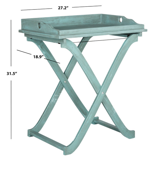 Safavieh COVINA Tray Table - Elegant Outdoor Furniture for Alfresco Entertaining, Compact & Portable Design Beach House Blu PAT6716D