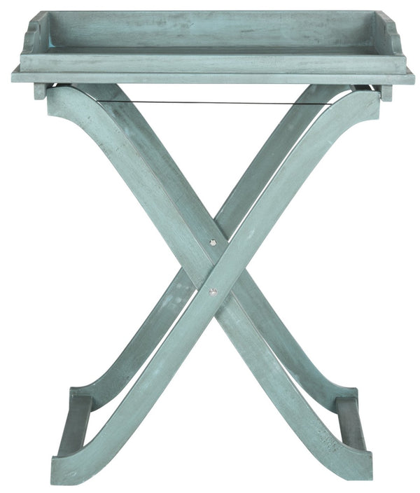 Safavieh COVINA Tray Table - Elegant Outdoor Furniture for Alfresco Entertaining, Compact & Portable Design Beach House Blu PAT6716D