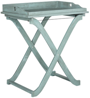 Safavieh COVINA Tray Table - Elegant Outdoor Furniture for Alfresco Entertaining, Compact & Portable Design Beach House Blu PAT6716D