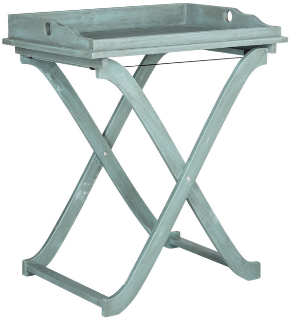 Safavieh COVINA Tray Table - Elegant Outdoor Furniture for Alfresco Entertaining, Compact & Portable Design Beach House Blu PAT6716D
