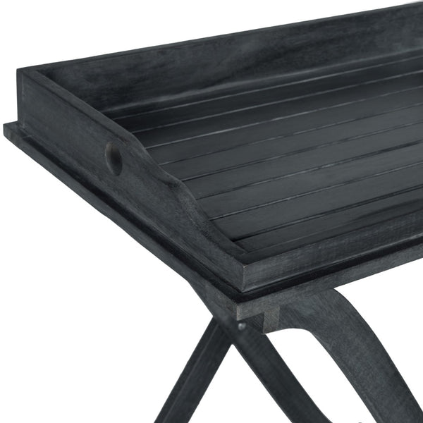 Safavieh COVINA Tray Table - Elegant Outdoor Furniture for Alfresco Entertaining, Compact & Portable Design Dark Slate Gray PAT6716K