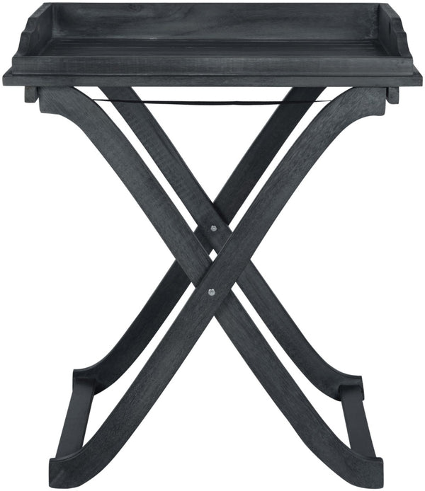 Safavieh COVINA Tray Table - Elegant Outdoor Furniture for Alfresco Entertaining, Compact & Portable Design Dark Slate Gray PAT6716K
