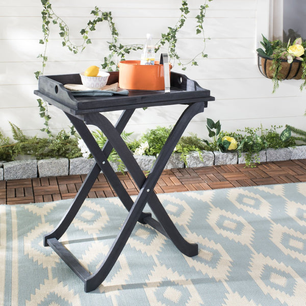 Safavieh COVINA Tray Table - Elegant Outdoor Furniture for Alfresco Entertaining, Compact & Portable Design Dark Slate Gray PAT6716K