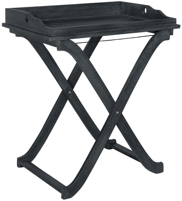 Safavieh COVINA Tray Table - Elegant Outdoor Furniture for Alfresco Entertaining, Compact & Portable Design Dark Slate Gray PAT6716K