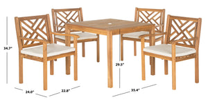 Safavieh BRADBURY 5-Piece Outdoor Dining Set - Modern Acacia Wood Design with All-Weather Cushions for Comfort Natural / Beige PAT6720A