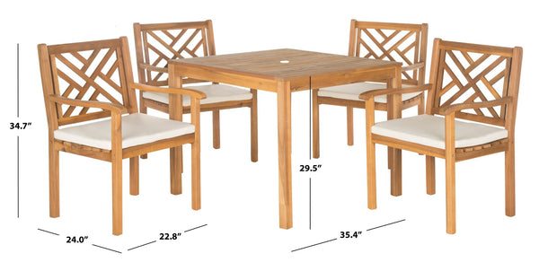 Safavieh BRADBURY 5-Piece Outdoor Dining Set - Modern Acacia Wood Design with All-Weather Cushions for Comfort Natural / Beige PAT6720A