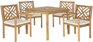 Safavieh BRADBURY 5-Piece Outdoor Dining Set - Modern Acacia Wood Design with All-Weather Cushions for Comfort Natural / Beige PAT6720A