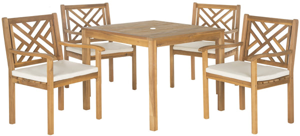 Safavieh BRADBURY 5-Piece Outdoor Dining Set - Modern Acacia Wood Design with All-Weather Cushions for Comfort Natural / Beige PAT6720A
