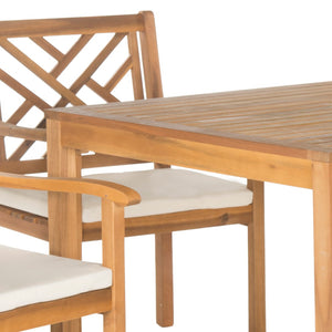 Safavieh BRADBURY 5-Piece Outdoor Dining Set - Modern Acacia Wood Design with All-Weather Cushions for Comfort Natural / Beige PAT6720A