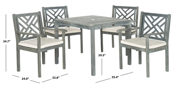 Safavieh BRADBURY 5-Piece Outdoor Dining Set - Modern Acacia Wood Design with All-Weather Cushions for Comfort Ash Grey / Beige PAT6720B