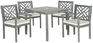Safavieh BRADBURY 5-Piece Outdoor Dining Set - Modern Acacia Wood Design with All-Weather Cushions for Comfort Ash Grey / Beige PAT6720B