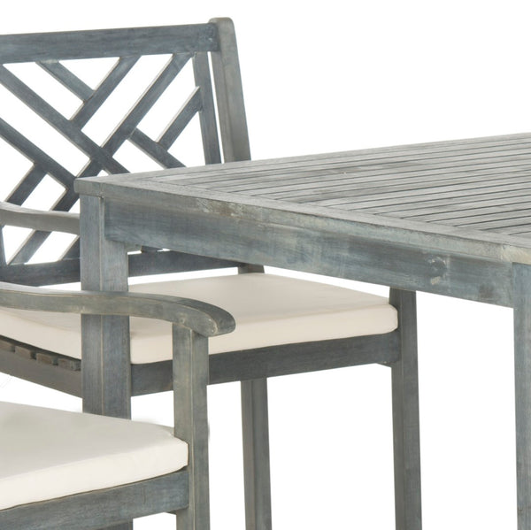 Safavieh BRADBURY 5-Piece Outdoor Dining Set - Modern Acacia Wood Design with All-Weather Cushions for Comfort Ash Grey / Beige PAT6720B