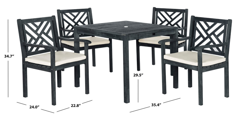 Safavieh BRADBURY 5-Piece Outdoor Dining Set - Modern Acacia Wood Design with All-Weather Cushions for Comfort Dark Slate Gray PAT6720K
