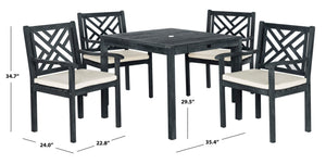 Safavieh BRADBURY 5-Piece Outdoor Dining Set - Modern Acacia Wood Design with All-Weather Cushions for Comfort Dark Slate Gray PAT6720K