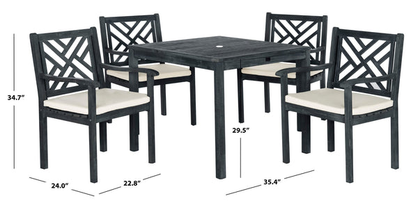 Safavieh BRADBURY 5-Piece Outdoor Dining Set - Modern Acacia Wood Design with All-Weather Cushions for Comfort Dark Slate Gray PAT6720K