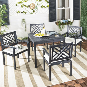 Safavieh BRADBURY 5-Piece Outdoor Dining Set - Modern Acacia Wood Design with All-Weather Cushions for Comfort Dark Slate Gray PAT6720K