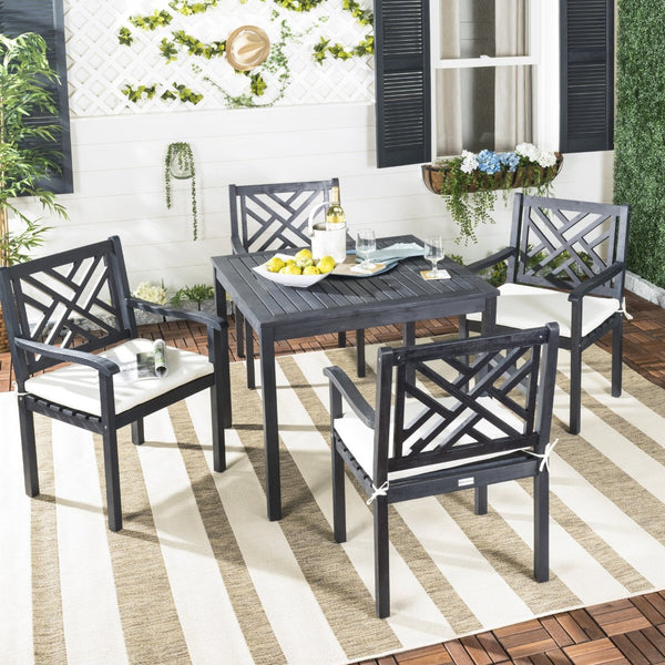 Safavieh BRADBURY 5-Piece Outdoor Dining Set - Modern Acacia Wood Design with All-Weather Cushions for Comfort Dark Slate Gray PAT6720K