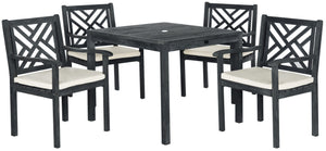 Safavieh BRADBURY 5-Piece Outdoor Dining Set - Modern Acacia Wood Design with All-Weather Cushions for Comfort Dark Slate Gray PAT6720K