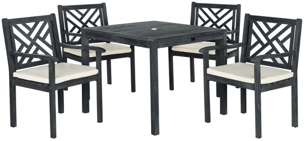 Safavieh BRADBURY 5-Piece Outdoor Dining Set - Modern Acacia Wood Design with All-Weather Cushions for Comfort Dark Slate Gray PAT6720K
